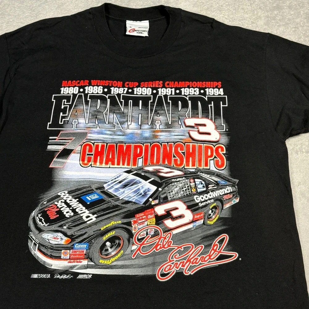 Competitors View Dale Earnhardt NASCAR T-Shirt Mens XL Black 7x Champion Vintage
